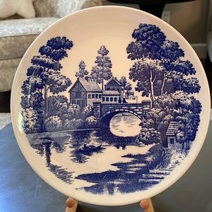 Vintage Nasco hand-painted ceramic plate, “Lakeview”, Japan, 9.25” diameter